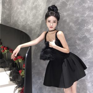 Little Black Hepburn Style Square Neck Cami Dress with Pockets
