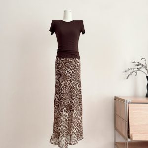 Leopard Print Midi Skirt with Bias Cut for Women