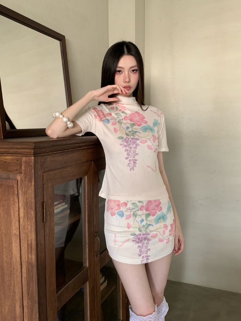 watercolor-peony-knit-two-piece-dress-set-with-short-sleeve-top