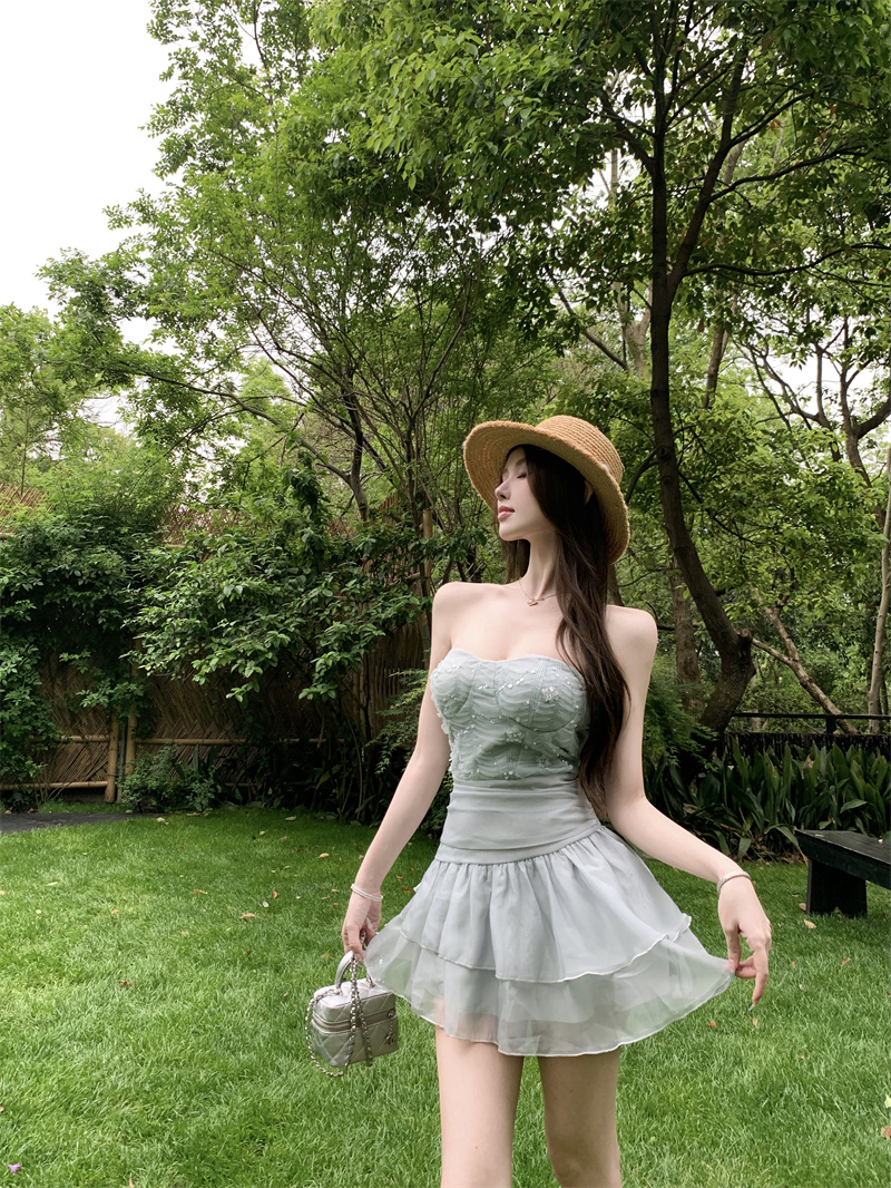 Summer Lace Sequin Mesh Fairy Waist Cinch Pure Desire Vacation Date Birthday Cami Puffy Mini Dress - Image 3