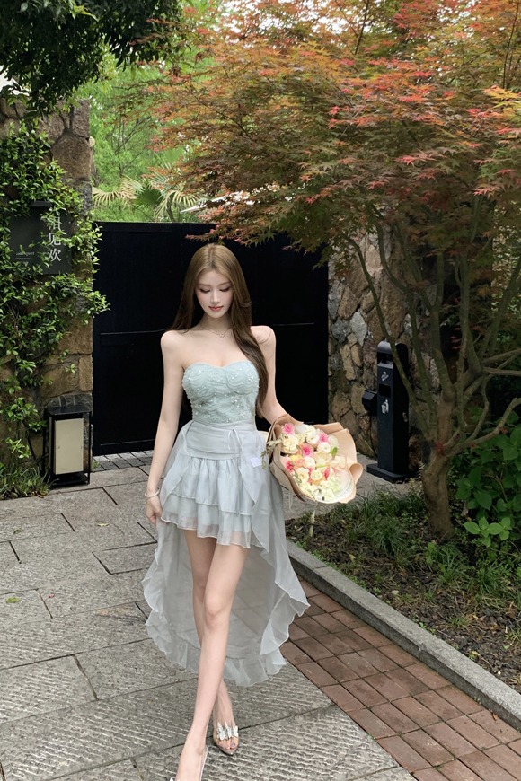 Summer Lace Sequin Mesh Fairy Waist Cinch Pure Desire Vacation Date Birthday Cami Puffy Mini Dress - Image 5