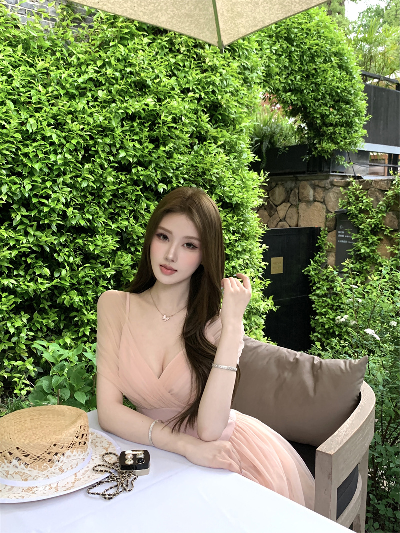 Sweet Ballet Style Cross Mesh Spliced Waist Cinched Dress - Image 3