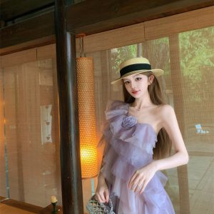 Light Purple Off-Shoulder Ruffle Tiered A-Line Dress for Women Summer