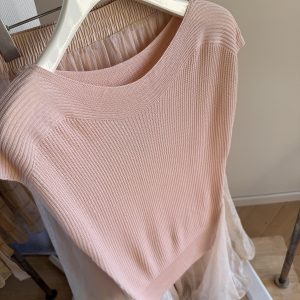 Korean Style Pink Knit Short Sleeve Top for Women Summer Loose Fit