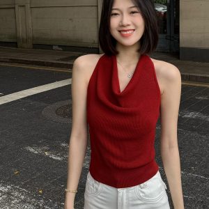 Sexy Halter Open Back Slim Knit Top for Women Summer New Arrival