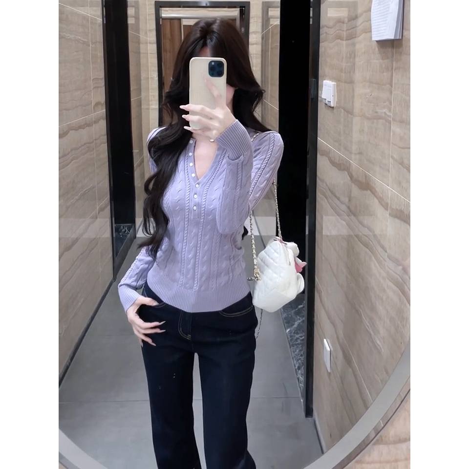 Lilac Knit Top Women French Style Slimming Fall 2026 - Image 5
