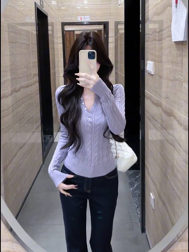 Lilac Knit Top Women French Style Slimming Fall 2026 - Image 3