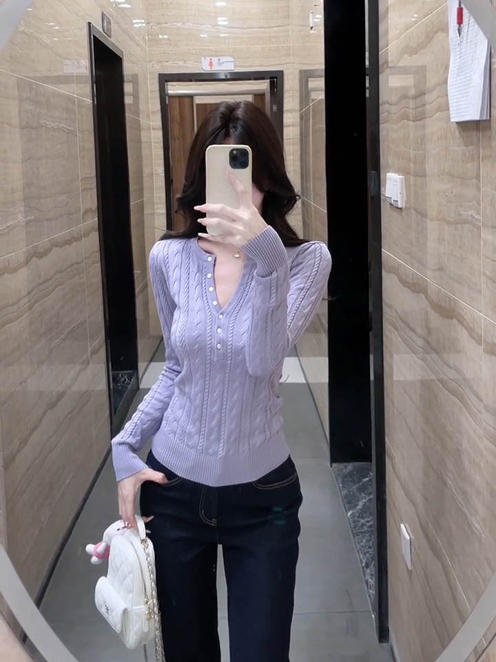 Lilac Knit Top Women French Style Slimming Fall 2026 - Image 2
