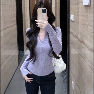 Lilac Knit Top Women French Style Slimming Fall 2026