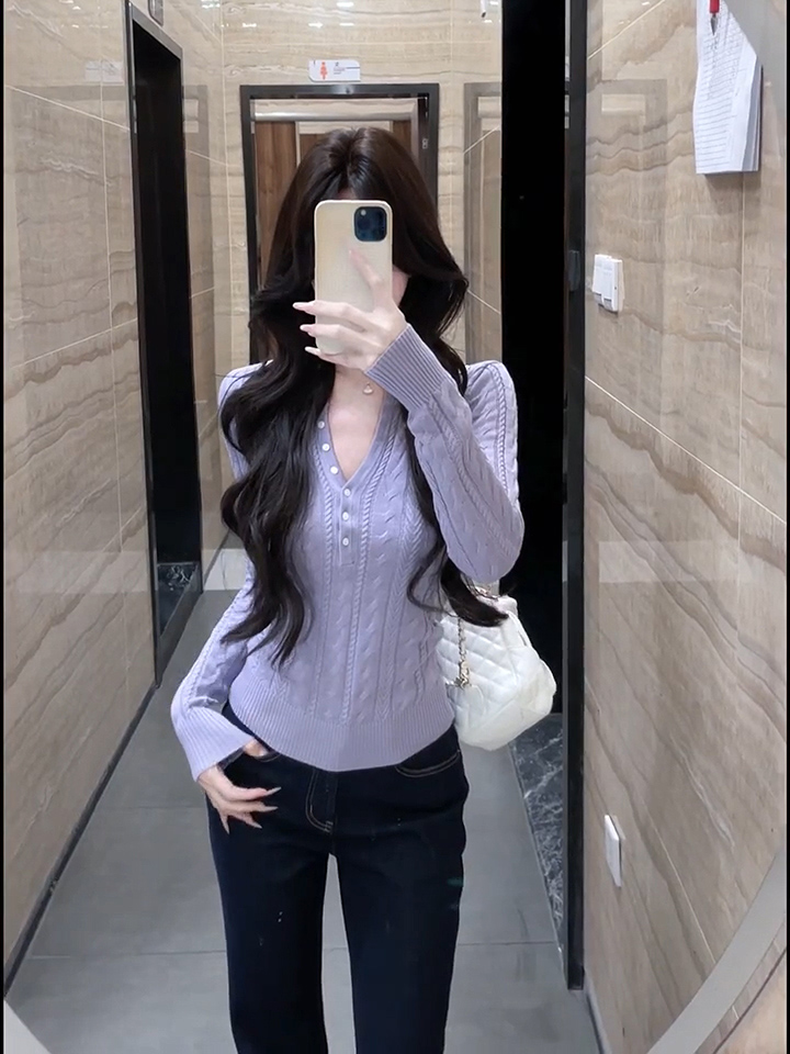 Lilac Knit Top Women French Style Slimming Fall 2026