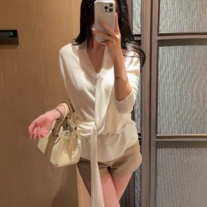 Women's Cross-Front Knit Top in Off-White, One Size, Early Autumn