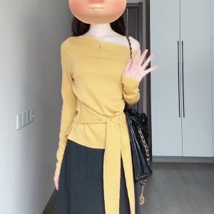 New Autumn French Style Lace-Up Waist-Cinching Skin-Brightening Top for Women - Style acdab8