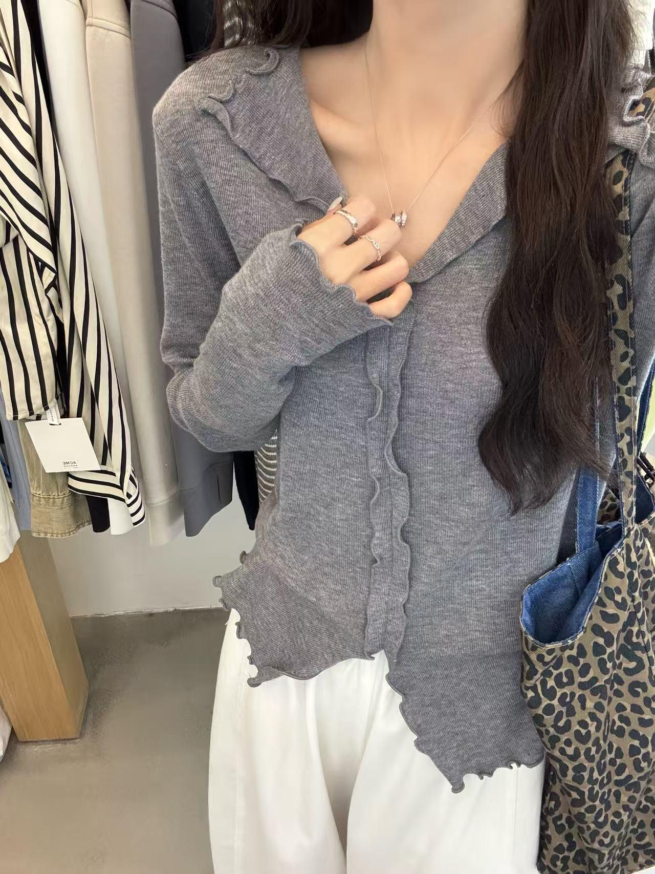 Women's Soft Knit Top with Ruffle Trim in Viscose - Early Autumn - Image 2