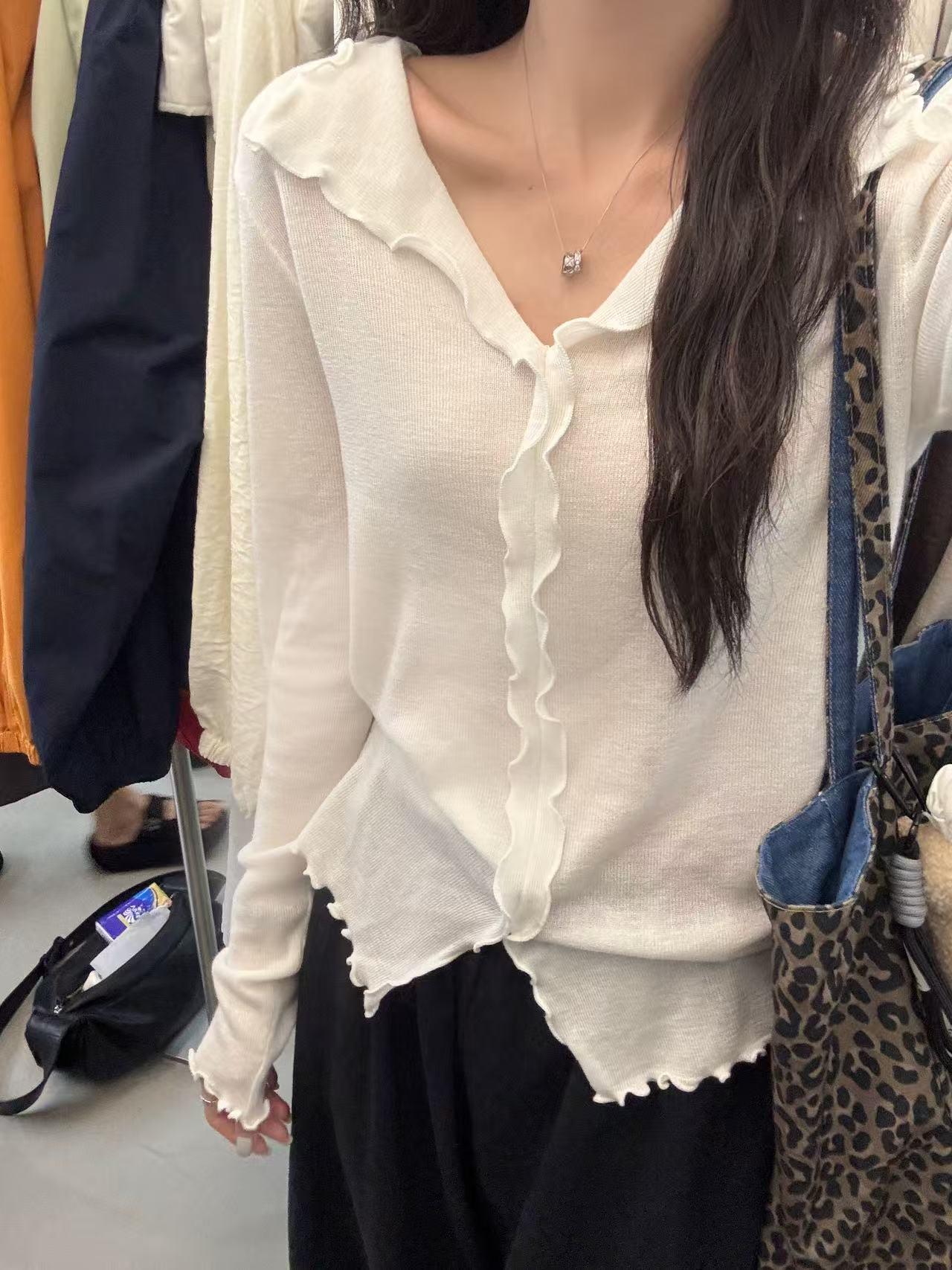 Women's Soft Knit Top with Ruffle Trim in Viscose - Early Autumn - Image 3
