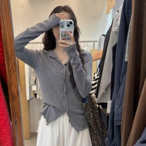 Women's Soft Knit Top with Ruffle Trim in Viscose - Early Autumn