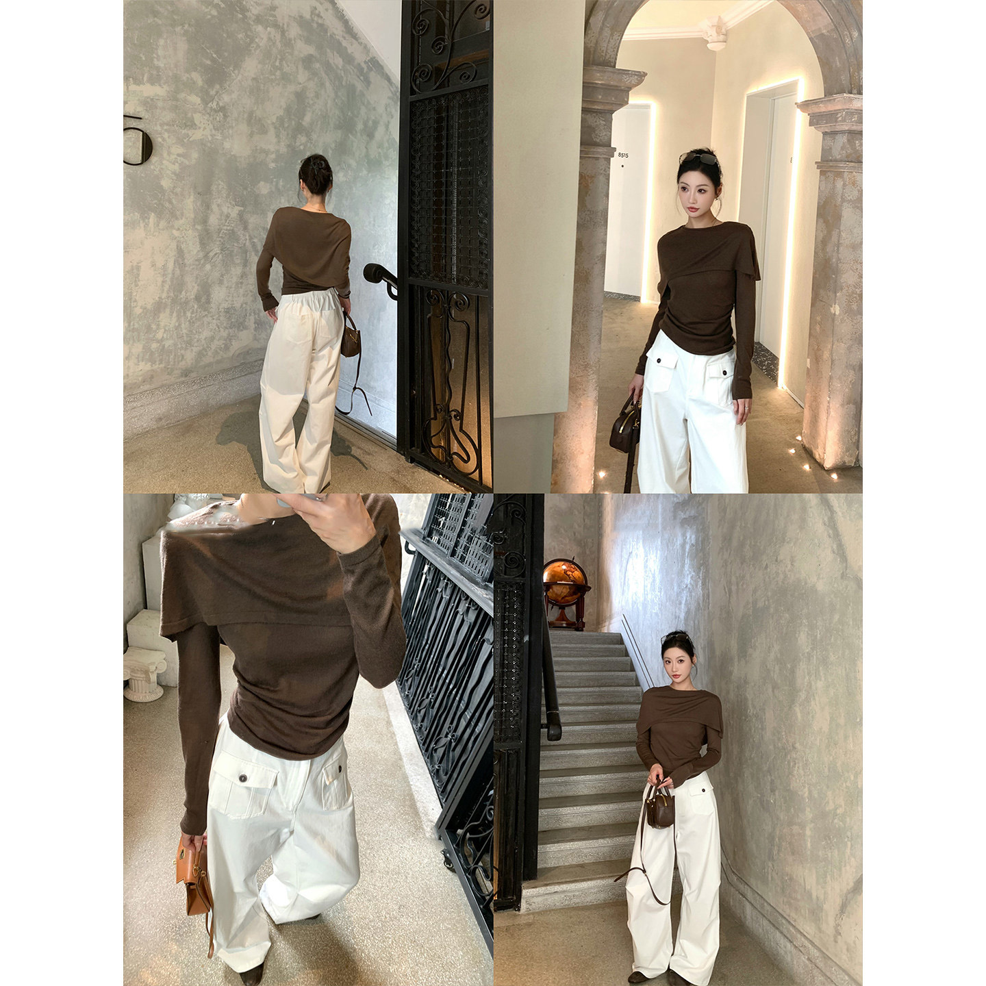 Women's Knit Faux-Layer Wool Cape Top with Film-Style Base Layer for Early Autumn - Image 5